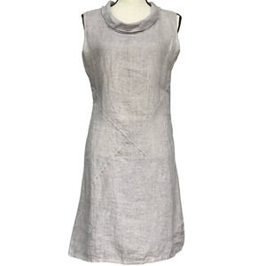 Italian Linen Knee Length Sleeveless Dress Light Grey Women's Size 6-8